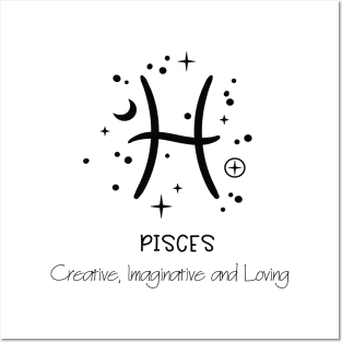 Pisces Personality Black Text Posters and Art